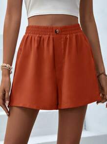 SHEIN VCAY High Waist Wide Leg Shorts - Orange - View 5