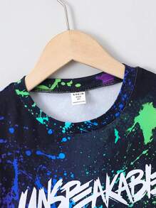 SHEIN Young Boy Splash Ink & Letter Graphic Tee - Black - View 3