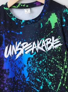 SHEIN Young Boy Splash Ink & Letter Graphic Tee - Black - View 4