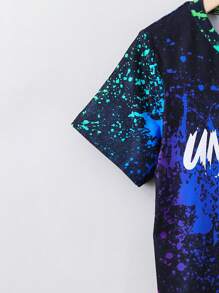 SHEIN Young Boy Splash Ink & Letter Graphic Tee - Black - View 5