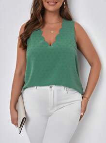 SHEIN VCAY Hơn Chấm Swiss Cắt vỏ sò Áo sơ mi - màu xanh lá - Xem 1