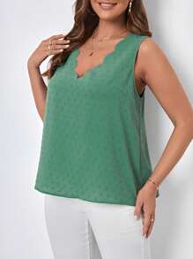 SHEIN VCAY Hơn Chấm Swiss Cắt vỏ sò Áo sơ mi - màu xanh lá - Xem 3