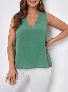 SHEIN VCAY Hơn Chấm Swiss Cắt vỏ sò Áo sơ mi - màu xanh lá - Xem 4