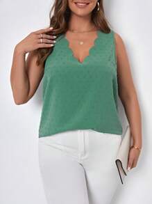 SHEIN VCAY Hơn Chấm Swiss Cắt vỏ sò Áo sơ mi - màu xanh lá - Xem 5