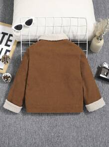 SHEIN 男小童羊絨領口翻蓋細節加絨內裏夾克無毛衣 - 棕色 - 查看 2