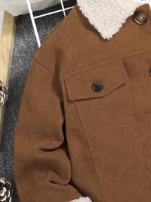 SHEIN 男小童羊絨領口翻蓋細節加絨內裏夾克無毛衣 - 棕色 - 查看 4