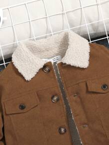 SHEIN 男小童羊絨領口翻蓋細節加絨內裏夾克無毛衣 - 棕色 - 查看 5