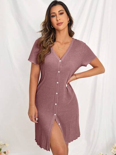 Waffle Knit Button Front Lounge Dress view 4