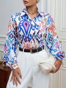 SHEIN Clasi In Toàn bộ Nút phía trước Áo sơ mi - Nhiều màu - Xem 4