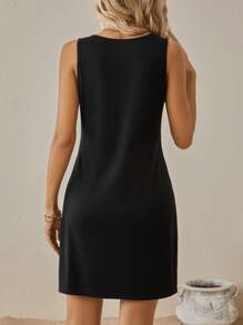 SHEIN LUNE 熱帶圖案背心連衣裙 - 黑色 - 查看 2