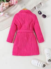 SHEIN 女小童翻蓋細節腰帶襯衫連衣裙 - 玫紅色 - 查看 2