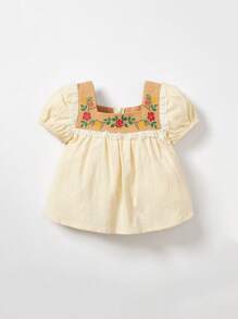 Cozy Pixies Baby Floral Print Square Neck Puff Sleeve Top & Shorts - Multicolor - View 5