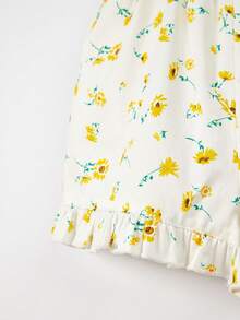 SHEIN Baby Ditsy Floral Print Puff Sleeve Ruffle Hem Romper - Multicolor - View 4