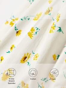 SHEIN Baby Ditsy Floral Print Puff Sleeve Ruffle Hem Romper - Multicolor - View 6