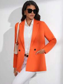 SHEIN BIZwear Double Breasted Lapel Neck Blazer - Orange - View 1