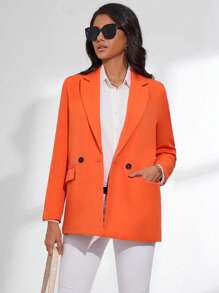 SHEIN BIZwear Double Breasted Lapel Neck Blazer - Orange - View 3