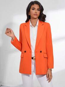 SHEIN BIZwear Double Breasted Lapel Neck Blazer - Orange - View 5