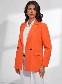 SHEIN BIZwear Double Breasted Lapel Neck Blazer - Orange - View 6