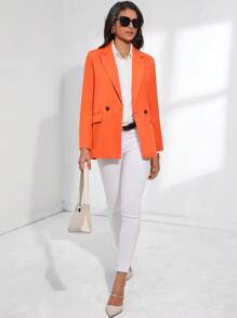 SHEIN BIZwear Double Breasted Lapel Neck Blazer - Orange - View 7