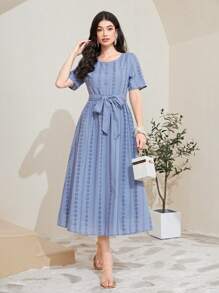 Seusyu Chất rắn Schiffy Váy có thắt lưng - Màu xanh lam - Xem 1