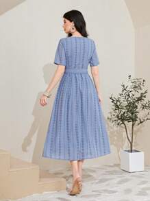 Seusyu Chất rắn Schiffy Váy có thắt lưng - Màu xanh lam - Xem 2