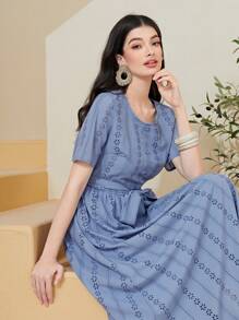 Seusyu Chất rắn Schiffy Váy có thắt lưng - Màu xanh lam - Xem 6