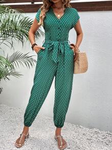 SHEIN Frenchy Allover Print Belted Jumpsuit Summer Casual - Multicolor - View 3