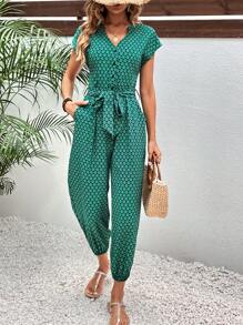 SHEIN Frenchy Allover Print Belted Jumpsuit Summer Casual - Multicolor - View 5