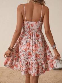 SHEIN VCAY Floral Print Ruffle Hem Cami Dress