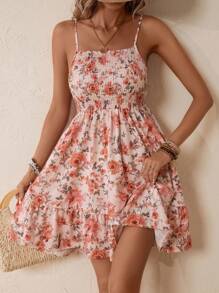 SHEIN VCAY Floral Print Ruffle Hem Cami Dress