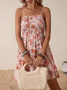 SHEIN VCAY Floral Print Ruffle Hem Cami Dress