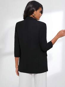 Aveloria Shawl Collar Ruched Sleeve Blazer - Black - View 2
