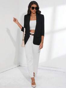 Aveloria Shawl Collar Ruched Sleeve Blazer - Black - View 3