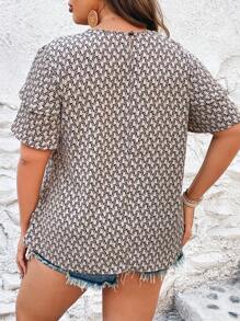 SHEIN VCAY Hơn In Toàn bộ áo tay bướm Áo sơ mi - Màu Khaki - Xem 2