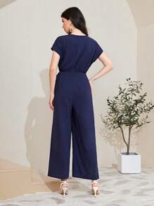 Mulvari 100% Cotton Solid Wrap Knot Wide Leg Jumpsuit