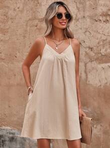 SHEIN LUNE Vestido de tirantes unicolor - Albaricoque - Ver 1