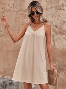 SHEIN LUNE Vestido de tirantes unicolor - Albaricoque - Ver 3