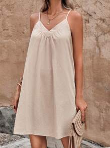SHEIN LUNE Vestido de tirantes unicolor - Albaricoque - Ver 4