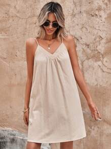 SHEIN LUNE Vestido de tirantes unicolor - Albaricoque - Ver 7