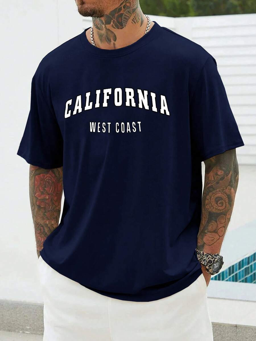 Manfinity Homme Nam Plus Đồ họa Chữ cái Áo thun - Màu xanh hải quân - Xem 1