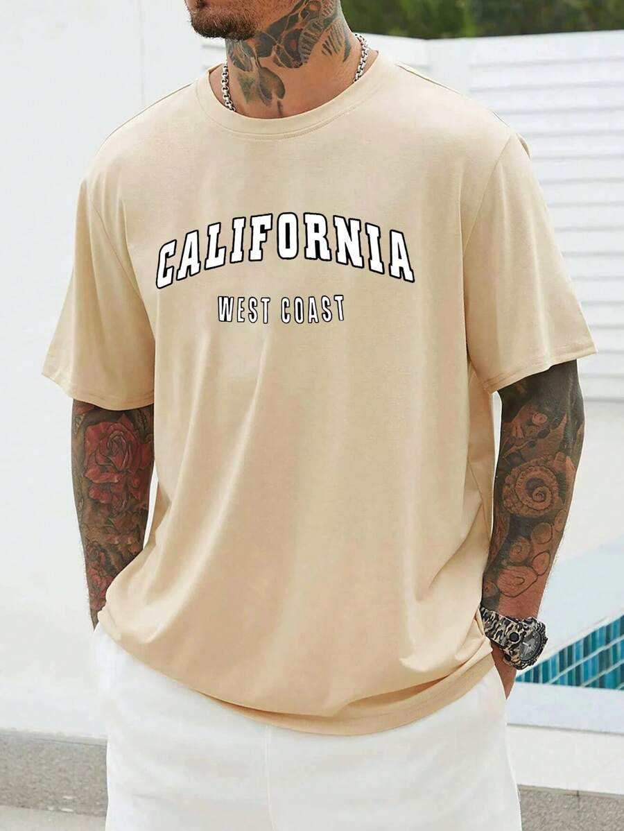 Manfinity Männer Große Größen T-Shirt mit Buchstaben Grafik, - Khaki - Übersicht 1