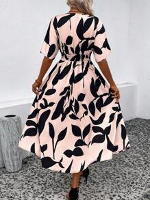 SHEIN LUNE Allover Leaf Print Split Thigh Dress - Multicolor - View 2