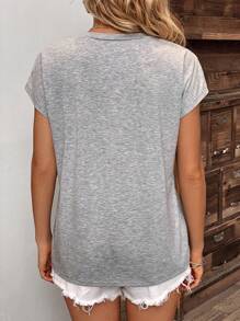 SHEIN LUNE Heart & Letter Graphic Batwing Sleeve Tee - Grey - View 2