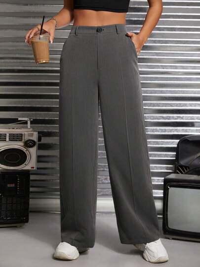 SHEIN PETITE Solid Slant Pocket Suit Trousers