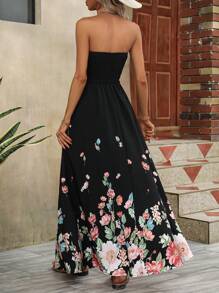 Breezaya Floral Print Tube Dress Maxi Vacation Beach Outfits Women - Black - View 2