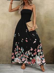 Breezaya Floral Print Tube Dress Maxi Vacation Beach Outfits Women - Black - View 5