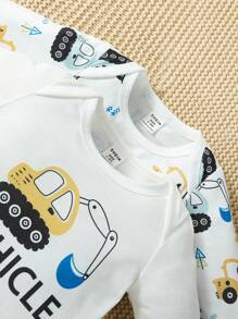 SHEIN 男童可愛休閒汽車圖案上衣兩件套秋冬 - 彩色 - 查看 4