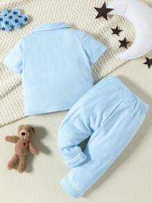 Baby Girl Striped & Cartoon Graphic PJ Set - Blue and White - View 2