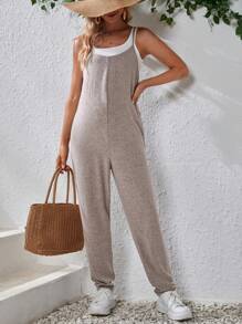 SHEIN 孕婦雜色針織吊帶背帶連身褲不附吊帶上衣 - 摩卡棕 - 查看 1