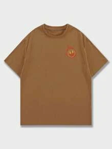 ROMWE MEN Street Life 男士標語骷髏圖案T恤 - 棕色 - 查看 2